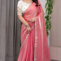 Peach Pink Silk Saree Designer Embroidered Blouse Party Wear Saree