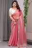 Peach Pink Silk Saree Designer Embroidered Blouse Party Wear Saree