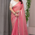 Peach Pink Silk Saree Designer Embroidered Blouse Party Wear Saree 