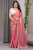 Peach Pink Silk Saree Designer Embroidered Blouse Party Wear Saree 