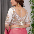 Peach Pink Silk Saree Designer Embroidered Blouse Party Wear Saree