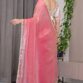 Peach Pink Silk Saree Designer Embroidered Blouse Party Wear Saree