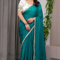  Teal Green Silk Saree with Designer Embroidered Blouse
