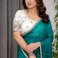 Teal Green Silk Saree with Designer Embroidered Blouse