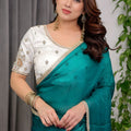 Teal Green Silk Saree with Designer Embroidered Blouse