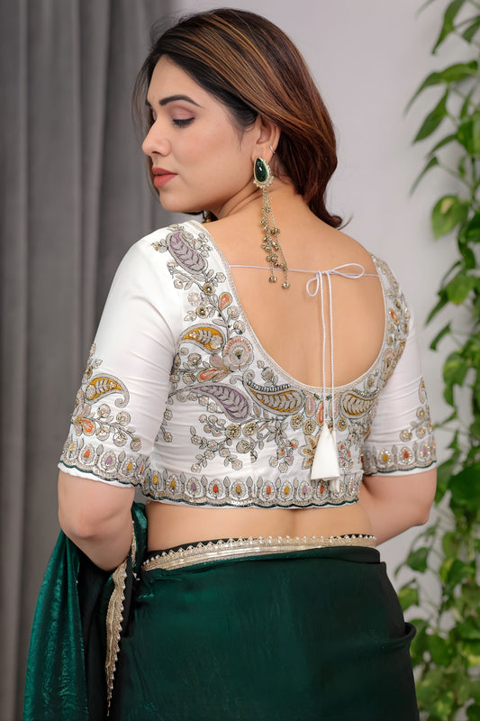 Green Banarasi Silk Saree Embroidered Blouse Traditional Saree