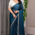  Teal Blue Banarasi Silk Saree with Embroidered Blouse Traditional Saree