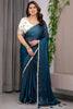  Teal Blue Banarasi Silk Saree with Embroidered Blouse Traditional Saree