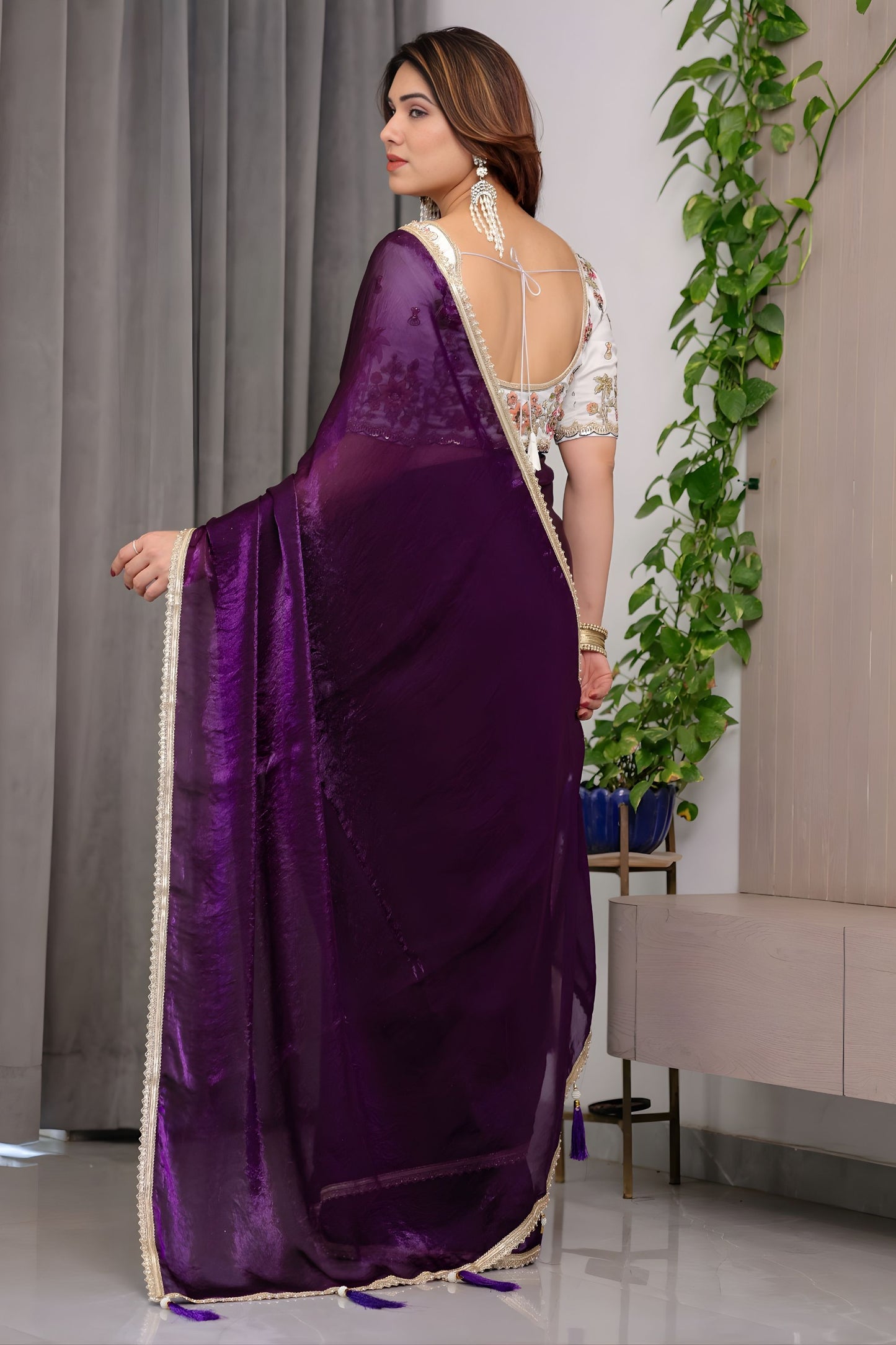 Purple Banarasi Silk Saree with Embroidered Blouse Traditional Saree