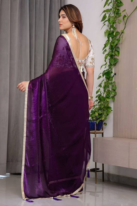 Purple Banarasi Silk Saree with Embroidered Blouse Traditional Saree