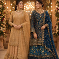Luxury Beige Banarasi Silk Indo Western Lehenga with Heavy Embroidery Work for Women