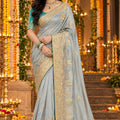 Exquisite Grey Dola Silk Saree Handwork Cut Dana Work Weaving Work for Women