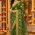 Magnificent Dark Green Dola Silk Saree Handwork Cut Dana Work Weaving for Women