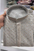 Awesome Light Grey Rayon Embroidery Designer Kurta Pyjama Set for Men for Wedding