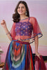 Vibrant Multicolor Digital Print Satin Lehenga Choli with Cape Style Blouse for Festive Wear