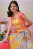 Bright Yellow and Multicolor Digital Print Satin Lehenga Choli with Stylish Cape Dupatta