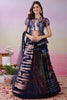 Awesome Navy Blue and Multicolor Digital Print Satin Lehenga Choli with Stylish Sheer Jacket