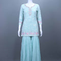 Mint Green Embroidered Kurta Sharara Set Party Wear Suit