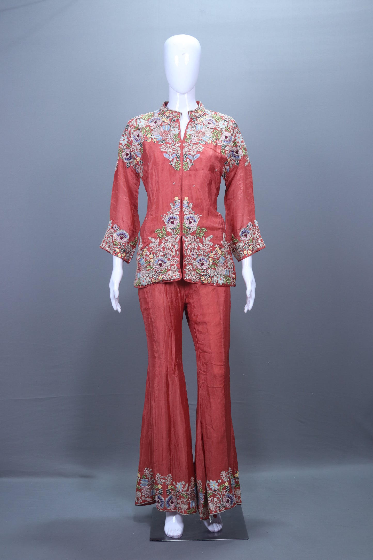 Rust Orange Designer Kurta with Flared Pants Set Party Wear Co-Ord Set