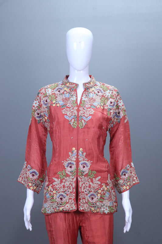 Rust Orange Designer Kurta with Flared Pants Set Party Wear Co-Ord Set