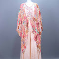 Peach Printed Designer Cape Style Sharara Set with Embroidered Kurti