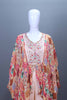 Peach Printed Designer Cape Style Sharara Set with Embroidered Kurti