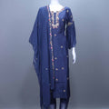 Navy Blue Chiffon Embroidered Kurta Set with Dupatta Festive Wear Suit