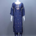 Navy Blue Chiffon Embroidered Kurta Set with Dupatta Festive Wear Suit