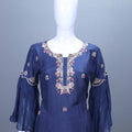 Navy Blue Chiffon Embroidered Kurta Set with Dupatta Festive Wear Suit