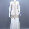 Off-White Embroidered Kurta Sharara Set with Dupatta
