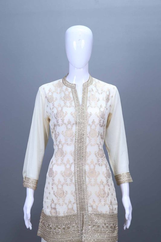Off-White Embroidered Kurta Sharara Set with Dupatta
