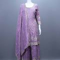 Designer Lavender Embroidered Kurta Sharara Set with Dupatta Party Wear