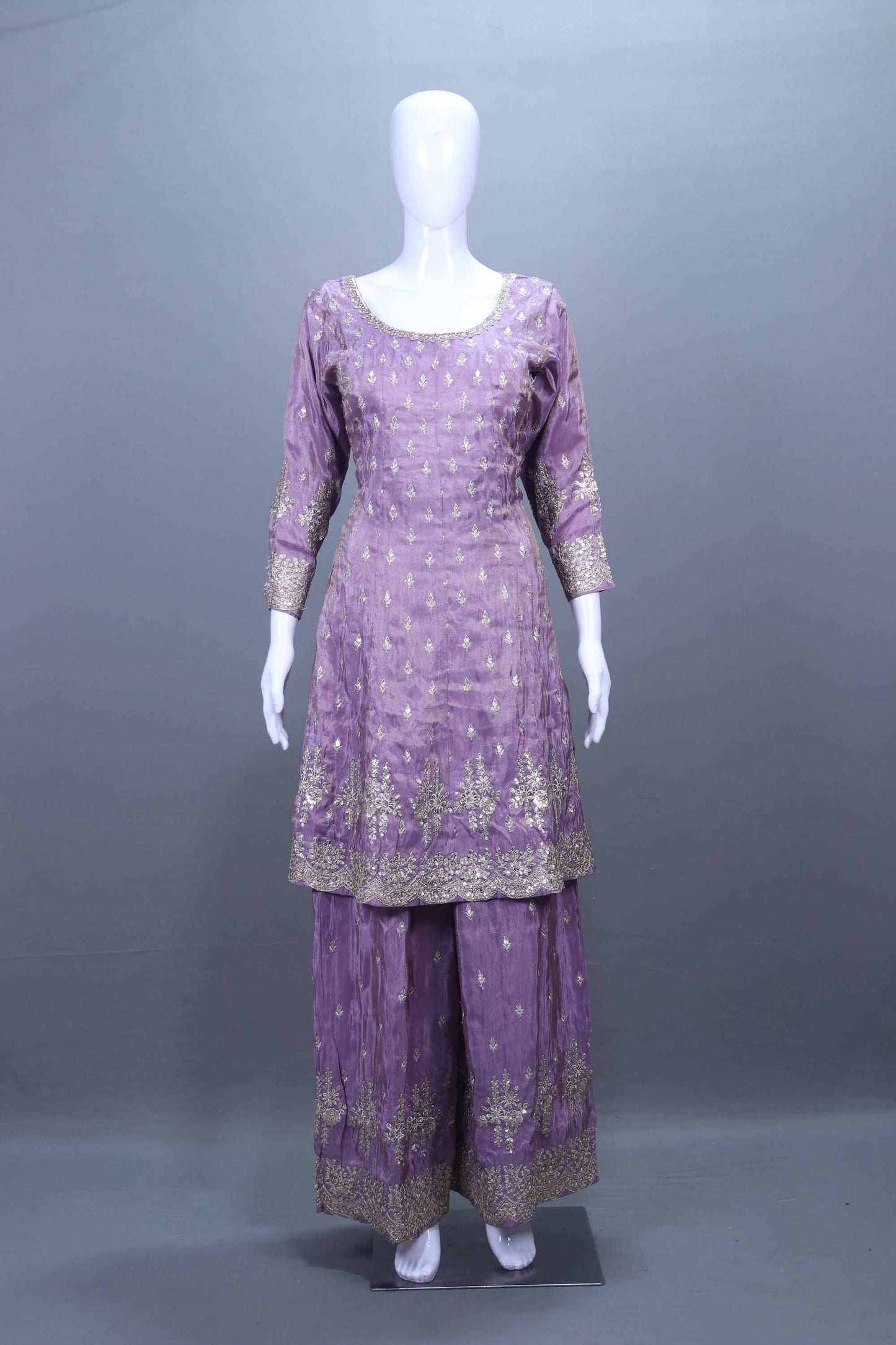Designer Lavender Embroidered Kurta Sharara Set with Dupatta Party Wear