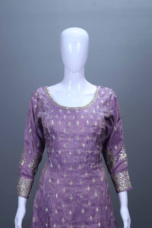 Designer Lavender Embroidered Kurta Sharara Set with Dupatta Party Wear