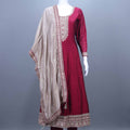 Maroon Silk Kurta Set with Beige Dupatta Festive Wear Suit