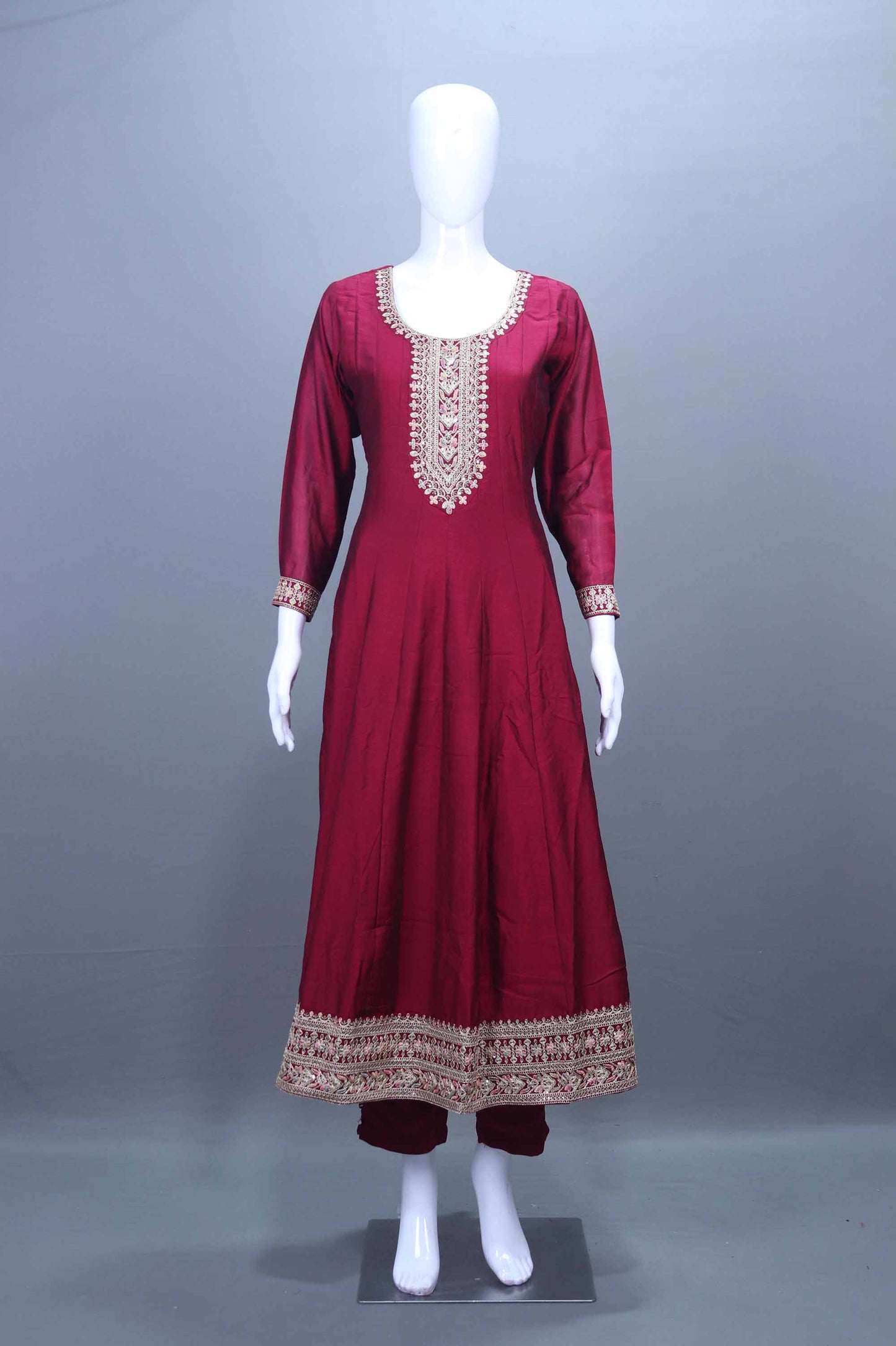 Maroon Silk Kurta Set with Beige Dupatta Festive Wear Suit