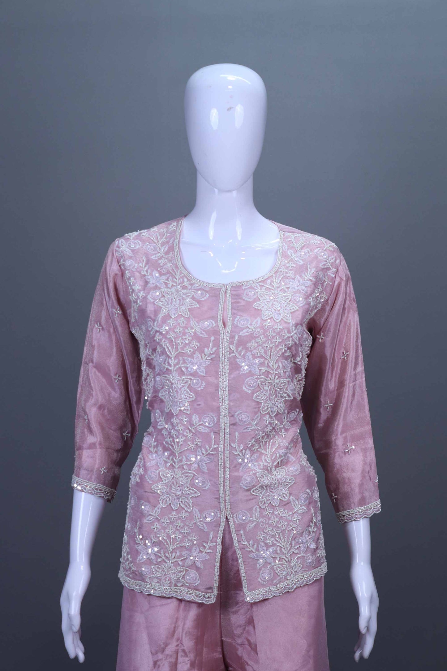 Pink Embroidered Silk Kurta Palazzo Set Party Wear Ethnic Suit