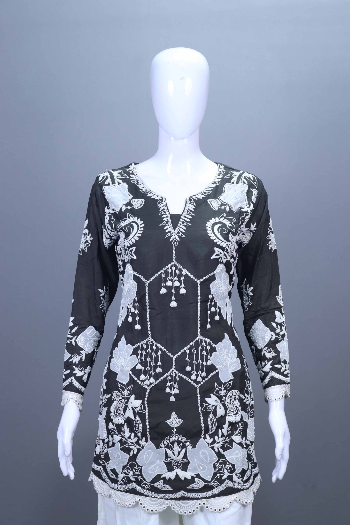 Designer Black Embroidered Kurta Set with Palazzo and Net Dupatta