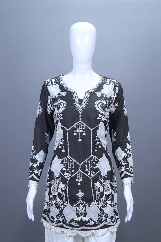 Designer Black Embroidered Kurta Set with Palazzo and Net Dupatta