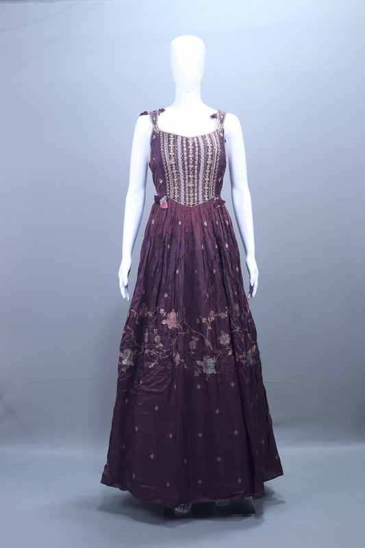 Designer Plum Purple Embroidered Anarkali Gown with Dupatta