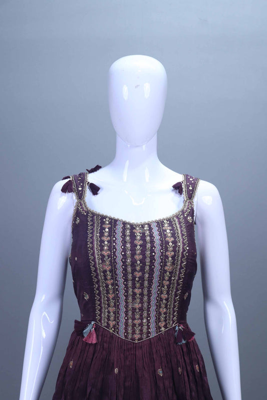 Designer Plum Purple Embroidered Anarkali Gown with Dupatta