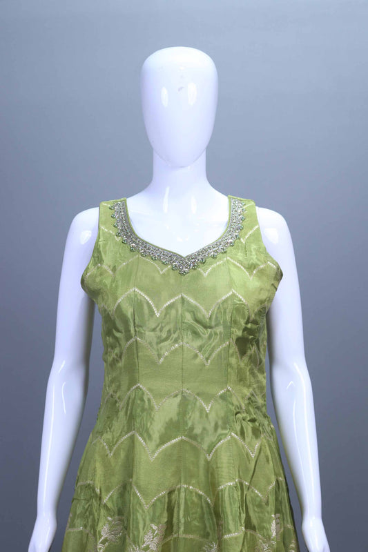 Olive Green Silk Kurta Sharara Set with Zari Matching Dupatta