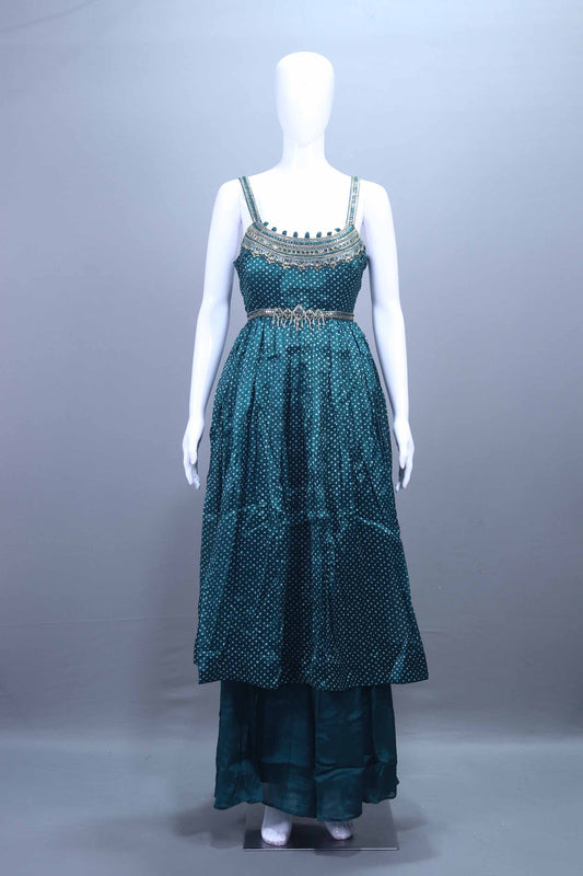 Teal Green Bandhani Kurta Sharara Set And Dupatta Festive Wear