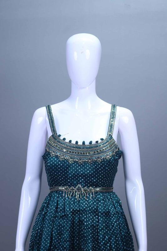 Teal Green Bandhani Kurta Sharara Set And Dupatta Festive Wear
