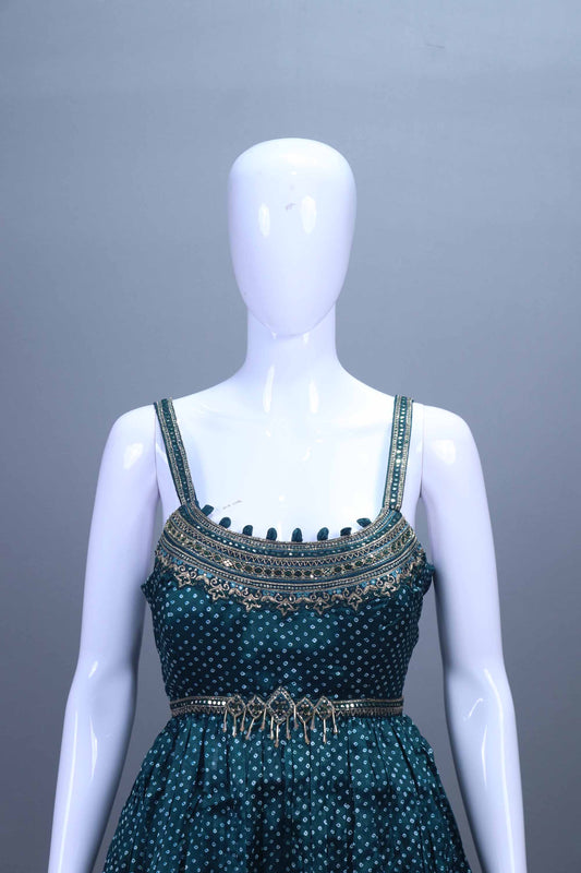 Teal Green Bandhani Kurta Sharara Set And Dupatta Festive Wear