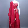 Red Embroidered Crop Top, Palazzo Dupatta Set Festive Wear Outfit