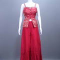 Red Embroidered Crop Top, Palazzo Dupatta Set Festive Wear Outfit