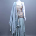 Pastel Green Printed Crop Top with Flared Palazzo Dupatta Set 