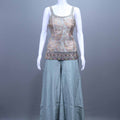 Pastel Green Printed Crop Top with Flared Palazzo Dupatta Set