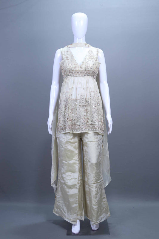  Ivory Embroidered Sharara Set with Designer Kurta and Dupatta 